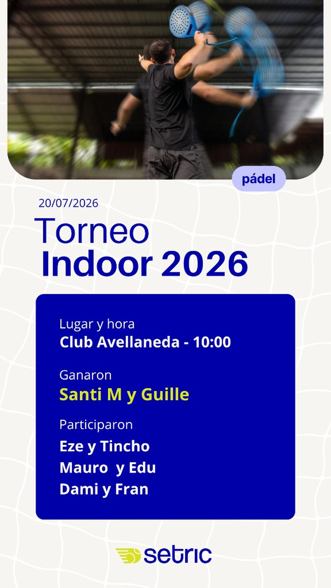 Ejemplo de Setric Card de torneo